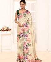 Candy Green Tussar Saree with Floral Scalope Border